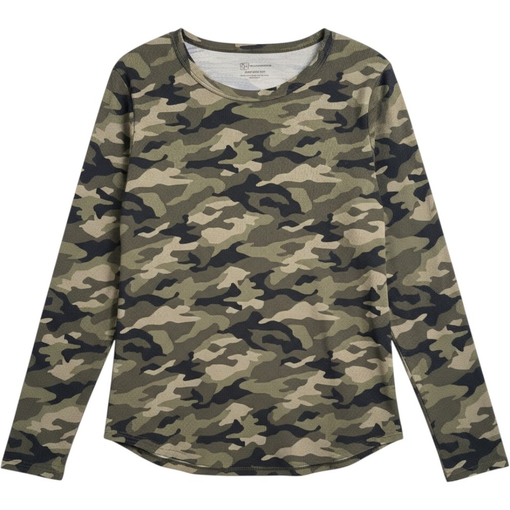 No Boundaries Womens Camo Long Sleeve Ribbed Thermal Top Green XXXL 3XG